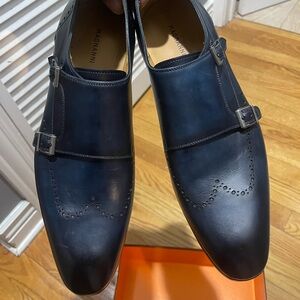 Rare Magnanni Men's Dark Blue Double Monk Strap Oxfords Sz 10.5